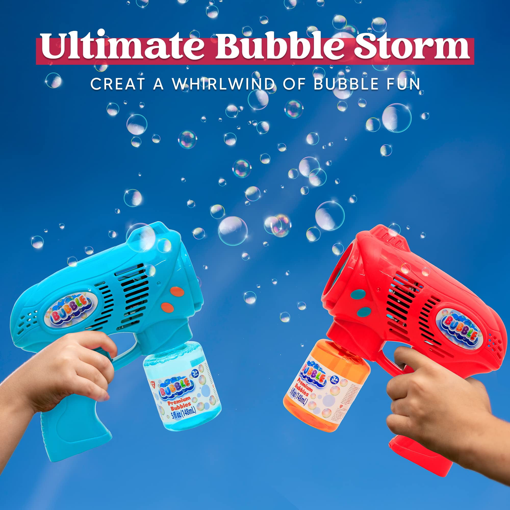 SYNCFUN 2 Pack Automatic Bubble Blaster Set - Leak-Proof Bubble Machine with 10 oz Refill Solution - Portable Bubble Blower for Outdoor Events, Family Gatherings, Parties & Easter Basket Stuffers