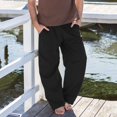 thumbnail image 2 of Mens Spring Summer Leisure Vacation Party Beach Hawaii Solid Color Cotton Linen Trousers, 2 of 6