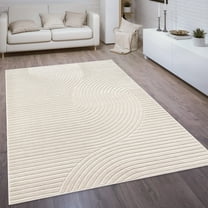 Paco Home Modern Area Rug Minimalist Design with Curved Line Pattern in Cream - 2'8" x 4'11" (3'x5')