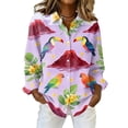 thumbnail image 2 of Women Hawaiian Shirt Summer Hawaii Long Sleeve Tshirts Beach Tropic Print V Neck Button up Tops Floral Soft Cool Tops, 2 of 5