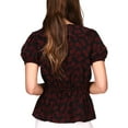 thumbnail image 2 of MSRP $84 Michael Kors Paisley Puff-Sleeve Peplum Top Red Size 2XL, 2 of 2