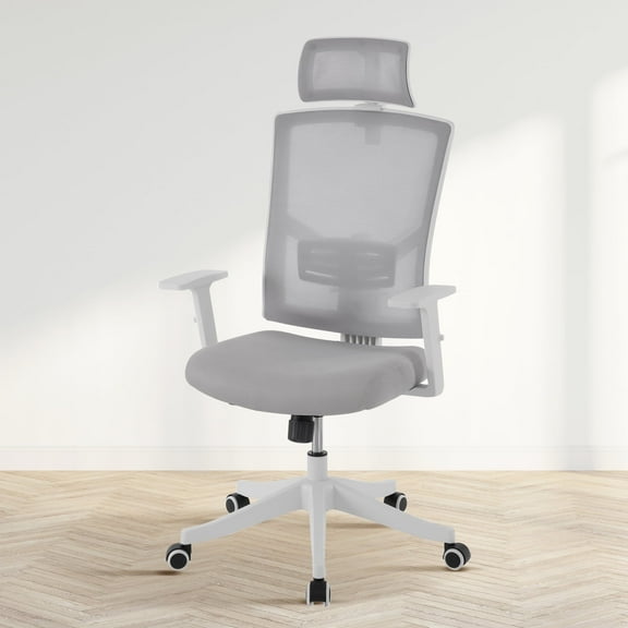 Garvee Office Chair High Back Mesh Desk Chair  Executive Office Desk Chair with Adjustable Lumbar Support and Headrest for Home Office, White Frame Gray Net