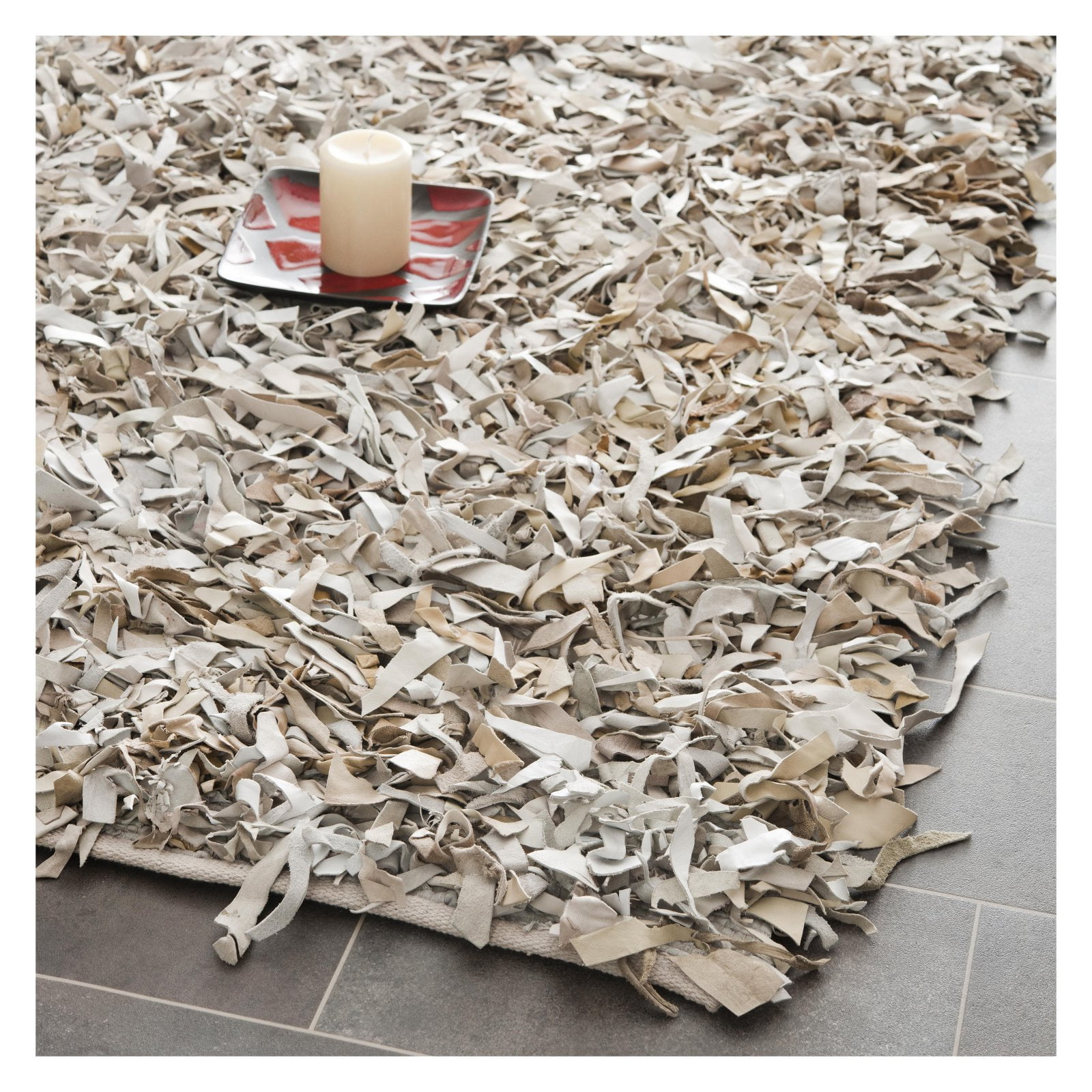 SAFAVIEH Mariam Leather Shag Area Rug, White, 8' x 10'