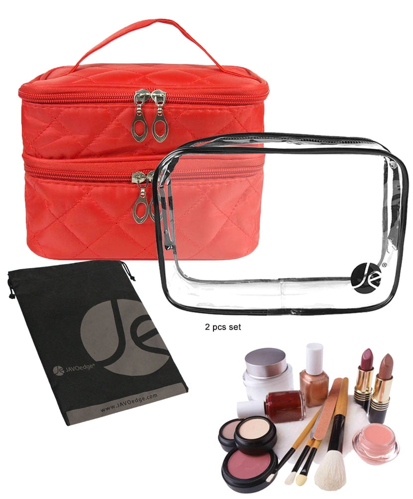 JAVOedge Quilted Double Layer Zipper Travel Storage Cosmetic, Makeup