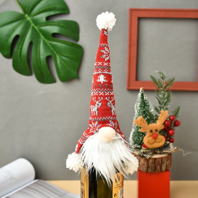 KG Navidad en Stock decoraciones Noel Navidad Natale Gnomo sin rostro funda para botella de vino funda navideña para botella de vino