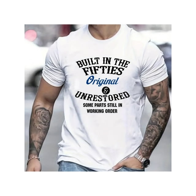 Retro Street Style Letter Digital Print Men's Short Sleeve Crew Neck T-shirt, Summer Outdoor