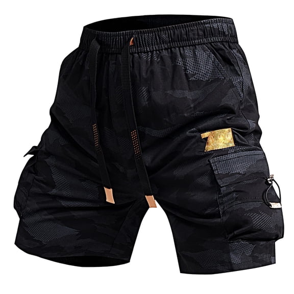 Cargo Short for Men with Multi Pockets Elastic Waistband Short Drawstring Ripstop Straight Leg Cargo Short Loose Fit Hiking Outdoor Lightweight Work Joggers,Camouflage L