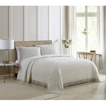 Medallion Chenille Bedspread, King Sham, Ivory