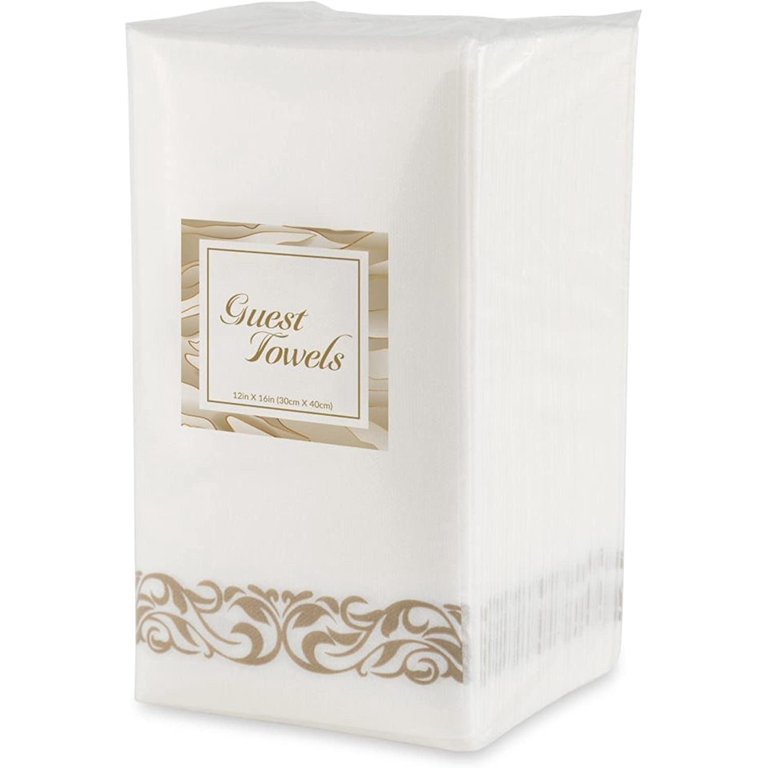 EcoQuality Cloth Feel Dinner Napkins With Gold Design Disposable - Single Use Linen Feel Guest Towels, Absorbent, Soft, Elegant, Bathroom Hand Towels, Party, Wedding, Napkins, Tablesetting (250