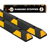 Xpose Safety Parking Block Curb Stop, 72" Heavy Duty Parking Stop Protect Vehicles Walls Yellow Reflective Strip, Car Tire Stopper, Wheel Stop Bumper, Parking Stopper for Garage, Driveway 2 Pack