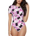 thumbnail image 2 of Goofa Pink Girl Halloween Printed Women Rash Guard Short Sleeve,Tummy control Swimsuit Surfing Swimsuit Bathing Suit One Piece Swimsuit UPF 50-Small, 2 of 9