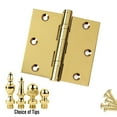 thumbnail image 2 of EMBASSY Door Hinge 3.5 x 3.5 Solid Brass Polished Brass with Steeple Tips, 2 of 7