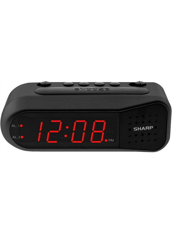 Sharp Digital Alarm Clock Black Case Red Display Ascending Alarm