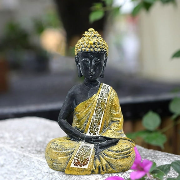 koolsoo Buddha Outdoor Statue Decorative Housewarming Gifts Figurine Crafts Resin Sculpture Solar Powered for Patio Courtyard Outside