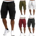thumbnail image 1 of CEHVOM Men's Pleated Lace Solid Color Fitness Sports Five-point Shorts, 1 of 6