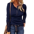 thumbnail image 2 of Women Long Sleeve Shirts Pure Color Casual Buttons Tunic Top Stylish for Daily Wear, 2 of 5