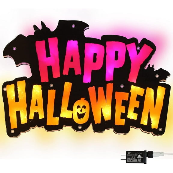 20LED Lighted "Happy Halloween" Window Silhouette Decoration | 11.6x16.7 Inch Double-Sided Design | ETL-Certified 29V | Waterproof for Indoor/Outdoor Home, Window, Lawn