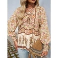 thumbnail image 6 of Women'S Casual Boho V Neck Top Loose Floral Printed Long Sleeve Beach Shirts Blouses Apricot S, 6 of 8