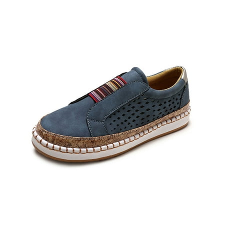 

SIMANLAN Ladies Casual Shoes Hollow Out Flats Comfort Slip On Sneakers Womens Lightweight Loafers Women Stitching Skate Shoe Blue 9