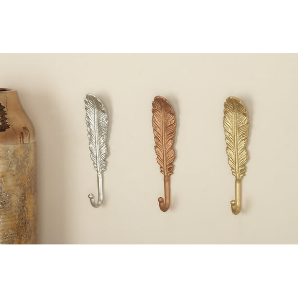DecMode Metallic Gold, Silver & Bronze Metal Feather Sculpture Wall