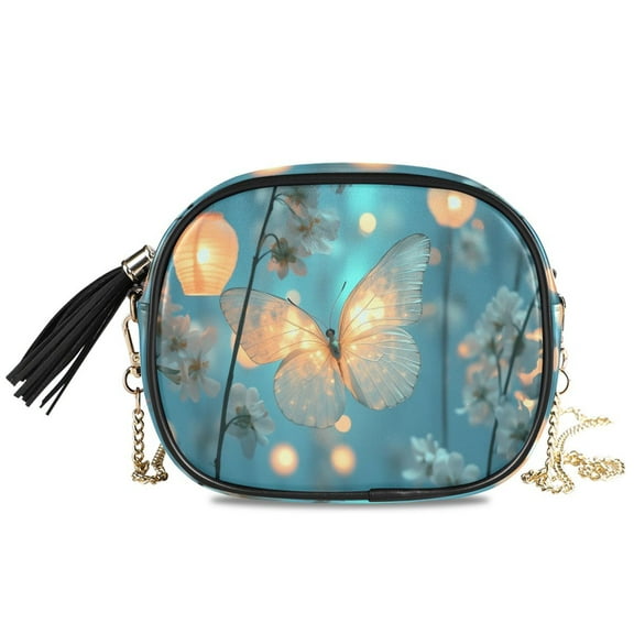 Womens Casual Chain Shoulder Bag Simple style Butterfly Amidst Flowers and Foliage Crossbody Bag