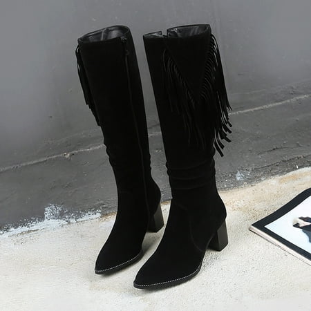 

Bnwani Boots For Women Up to 40% off Mid Heel Shoes Retro Suede Knee-High Black Boots 35-43