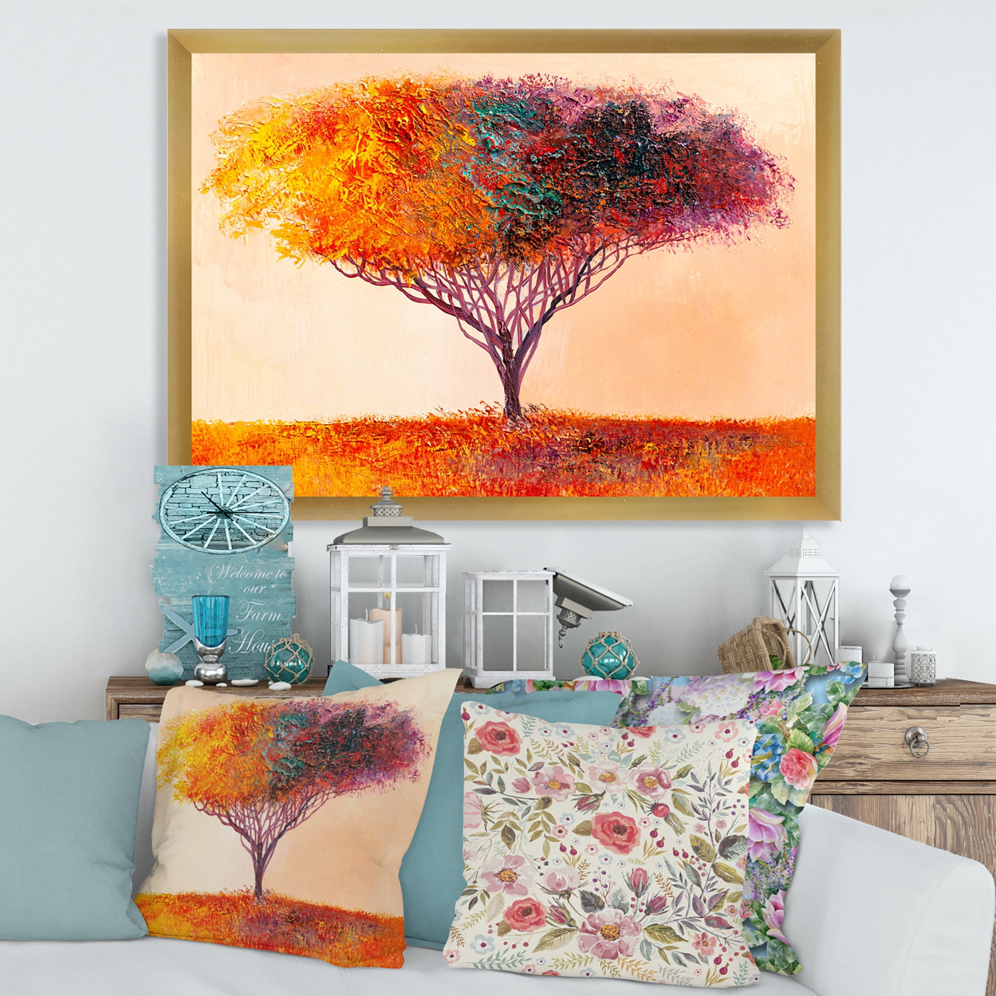 Designart 'Impressionist Landscape Colorful Abstract Tree' Modern Framed Art Print