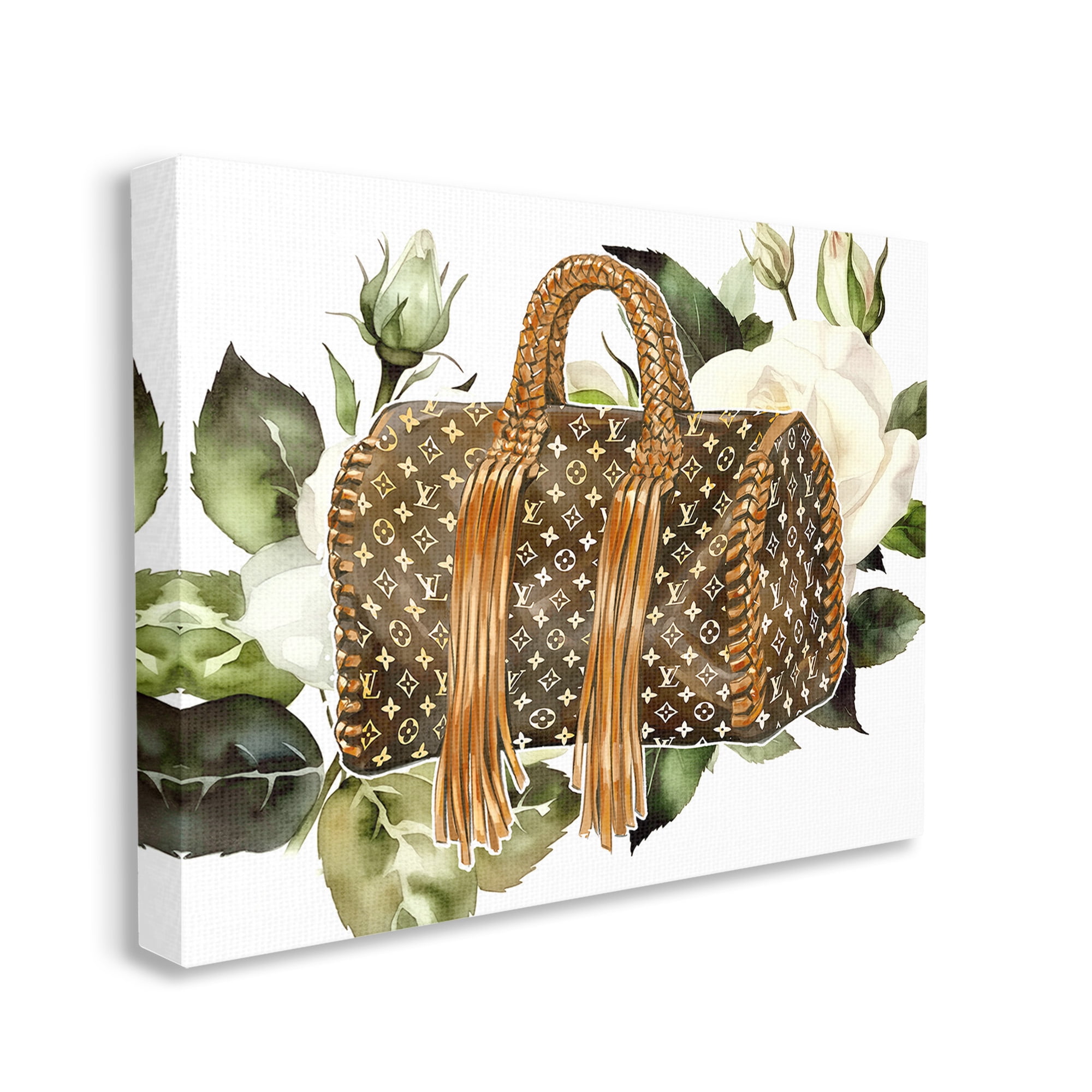 Stupell Industries Designer Purse with Roses Beauty & Fashion Painting Gallery Wrapped Canvas Art Print Wall Art, 30 x 24