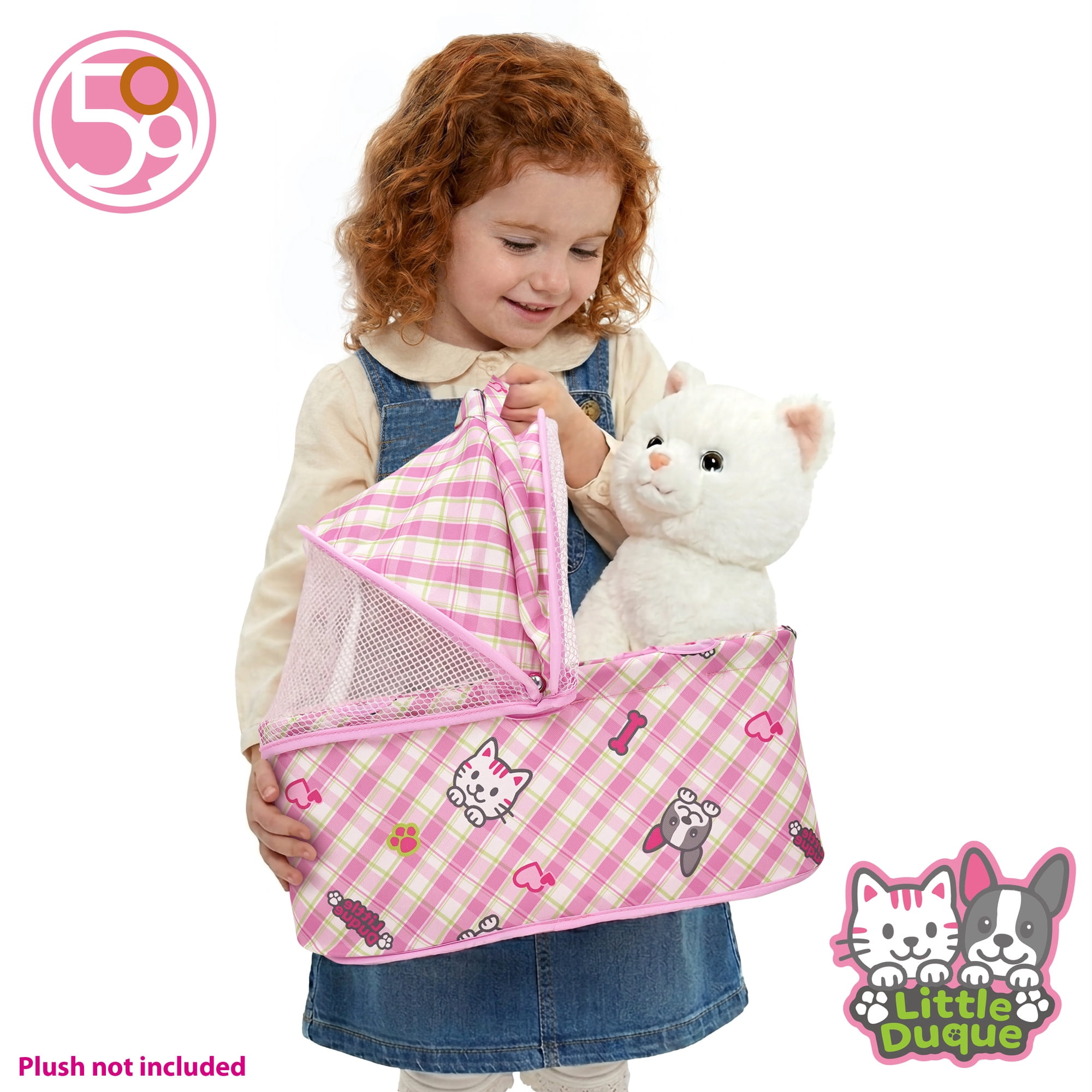 509 Crew: Little Duque 2-In-1 Pet Doll Toy Pram - Pink-Puppy-Kitten Print, Stuffed Animal Stroller w/ Removable Bassinet, Sun Canopy, Roleplay, Kid 3+