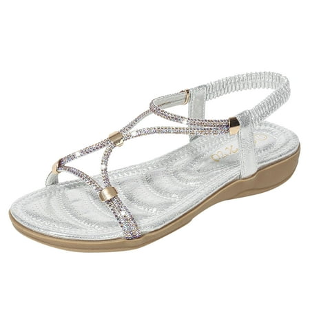 

SEMIMAY Women Sandals New Foreign Trade Large Open Toe Sandals Comfortable Wedge Heel Elastic Bland Sandals