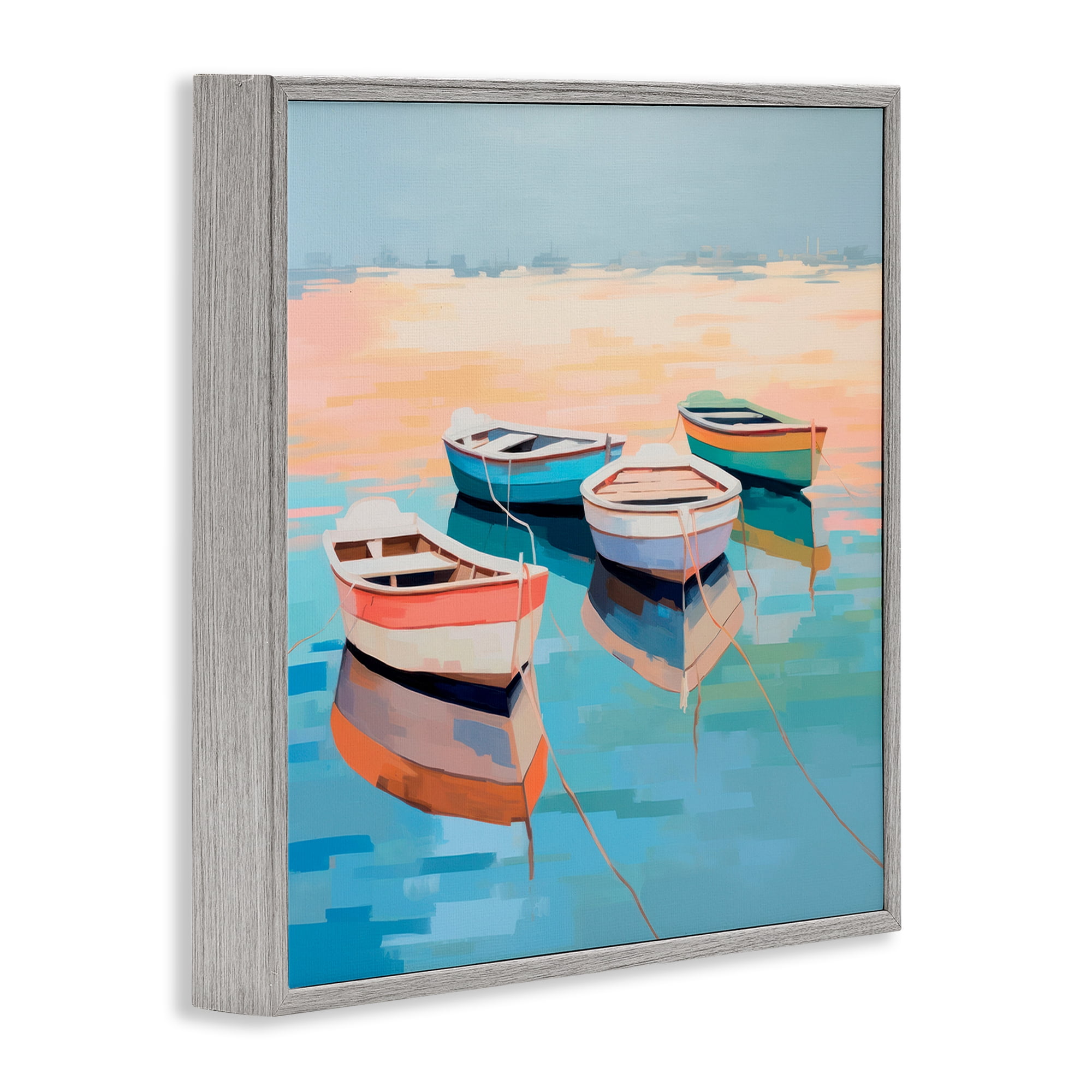 Stupell Industries Boat Reflection Shore Transportation Painting Gray Framed Art Print Wall Art, 24 x 24