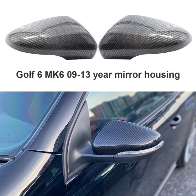 Reemplazo de la cubierta de plástico del espejo retrovisor del lado de la puerta para Golf 6 MK6 2009-2012, negro brillante, izquierda, 1 pieza Bombillas para automóviles 1 par de patrones de carbono Riwesomey VI001330-06B