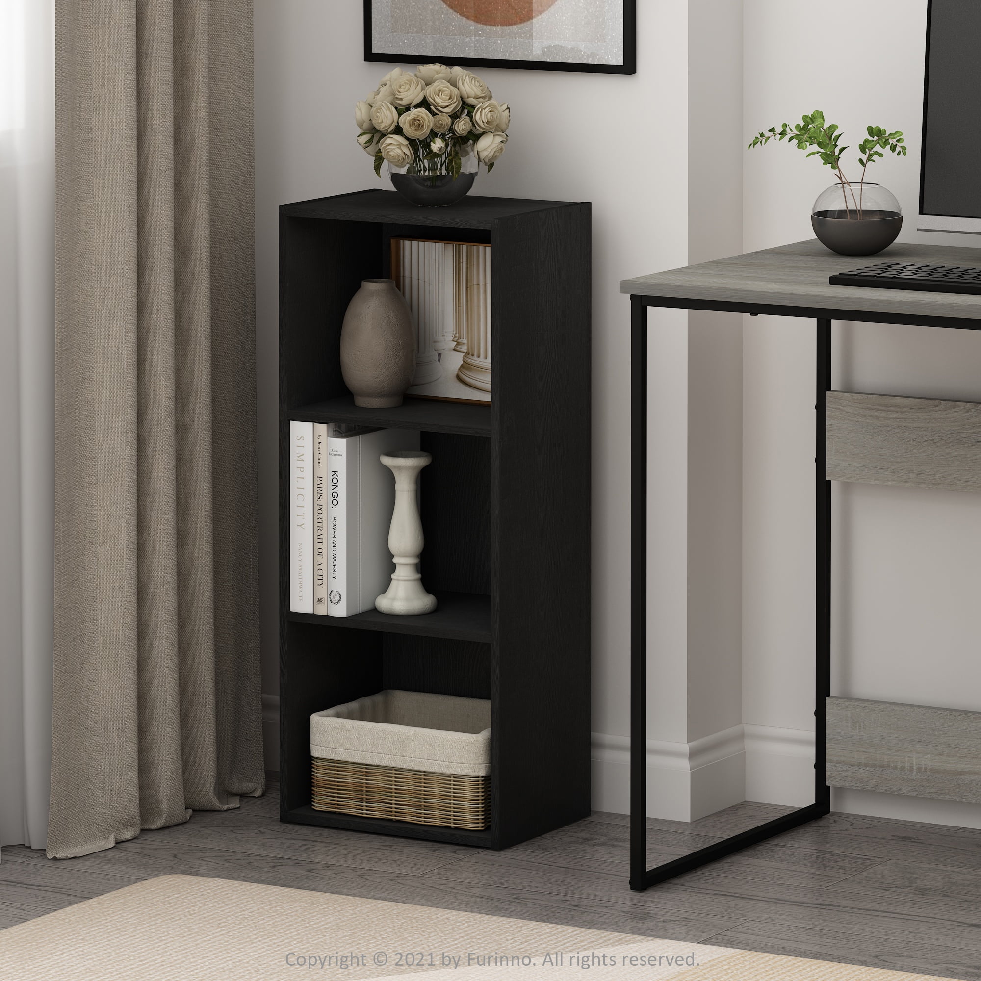 Furinno Luder 3Tier Open Shelf Bookcase, Blackwood, Easy Assembly  (图5)