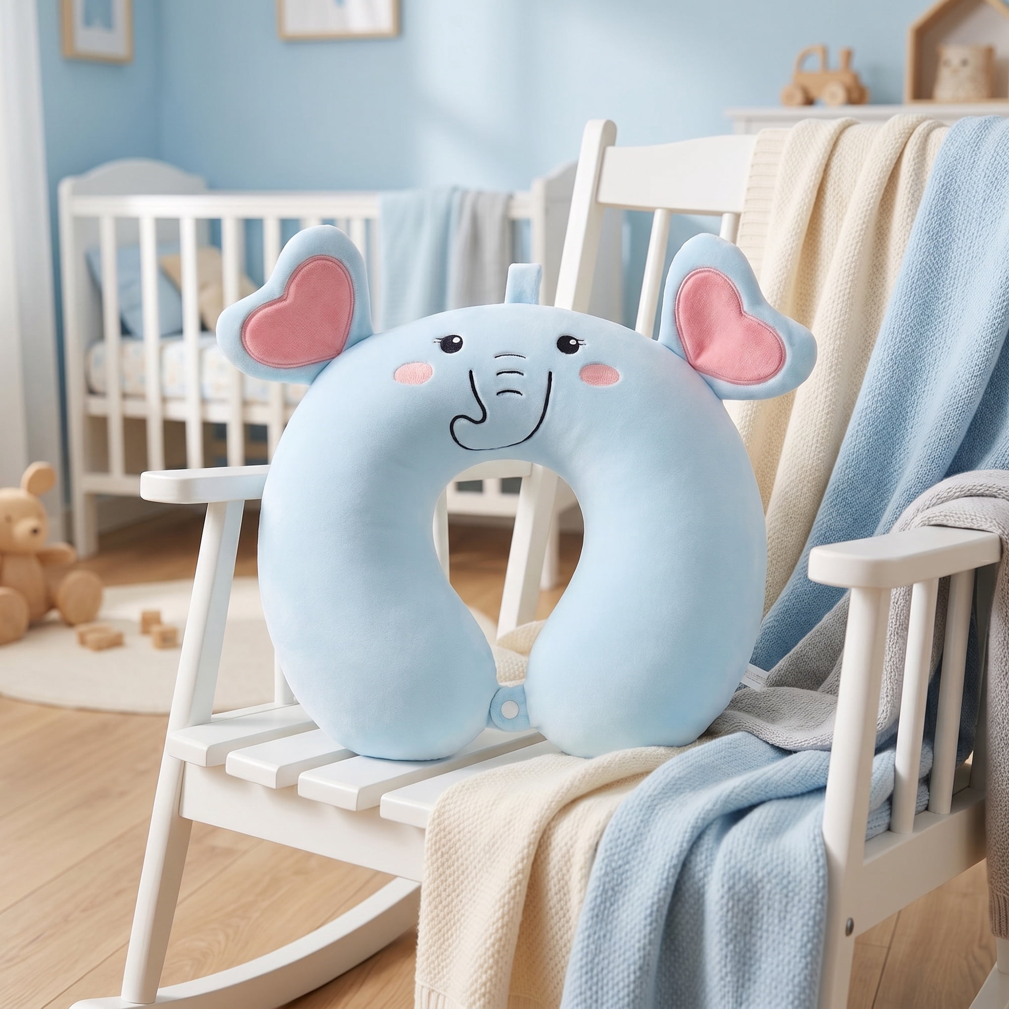 Unique Bargains Memory Foam Neck Pillow U Shape Snap Closure Head Rest Light blue 12"x12"