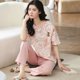 thumbnail image 1 of Conjunto de Pijama de manga corta para Mujer, ropa de dormir de punto a rayas, elegante, para estar en casa, talla grande 5XL, 1 of 4