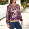 thumbnail image 2 of Women's Sequin Jacket Sparkle Long Sleeve Front Zip Casual Blazer Bomber Jacket With Pockets- XX Large, Purple and Gold, 2 of 6