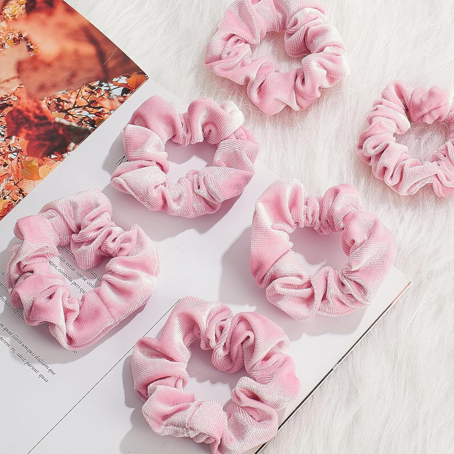 100 Pcs Pink Velvet Scrunchies Bulk Soft Hair Scrunchy Cute Hair Ties Scrunchies Solid Color Elastic Bands for Women Girl Party Favors (Pink)