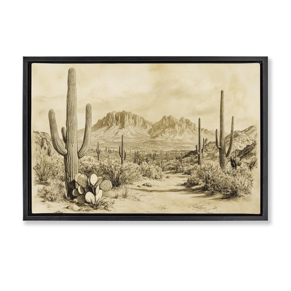 Stupell Industries Southwestern Cactus Road Vintage Desert Black Floating Frame Canvas Art, 25 x 17, by Petals Prints Design