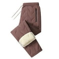 thumbnail image 2 of Unisex Winter Windproof Waterproof Fleece Lined Cotton Pants, Lamb Wool Thickened Thermal Outdoor Sports Casual Unisex Warm Trousers for Men and Women Cold Weather Wear Brick Red L, 2 of 5