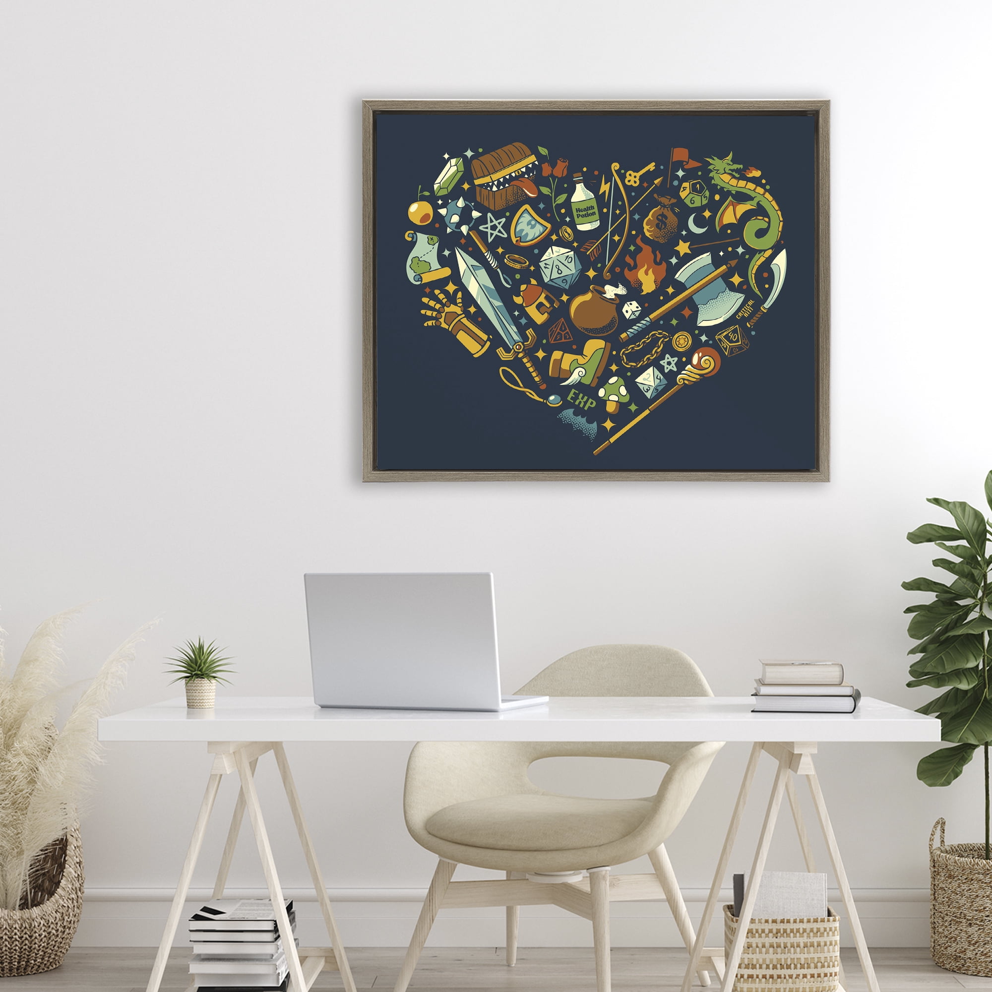 Stupell Industries Board Game RPG Trinkets Brown Framed Floater Canvas Wall Art, design by Tobe Fonseca