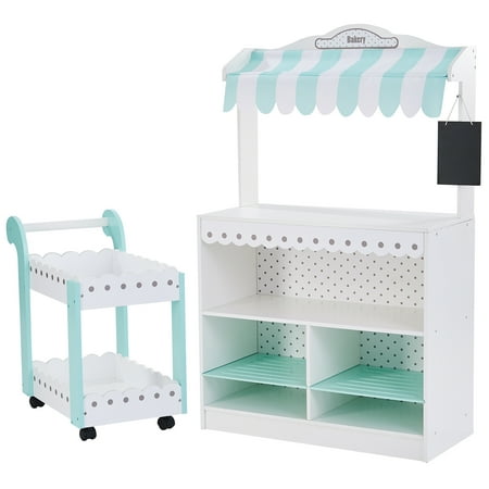 Teamson Kids My Dream Bakery Shop and Pastry Cart Wooden Play Set, White/Mint