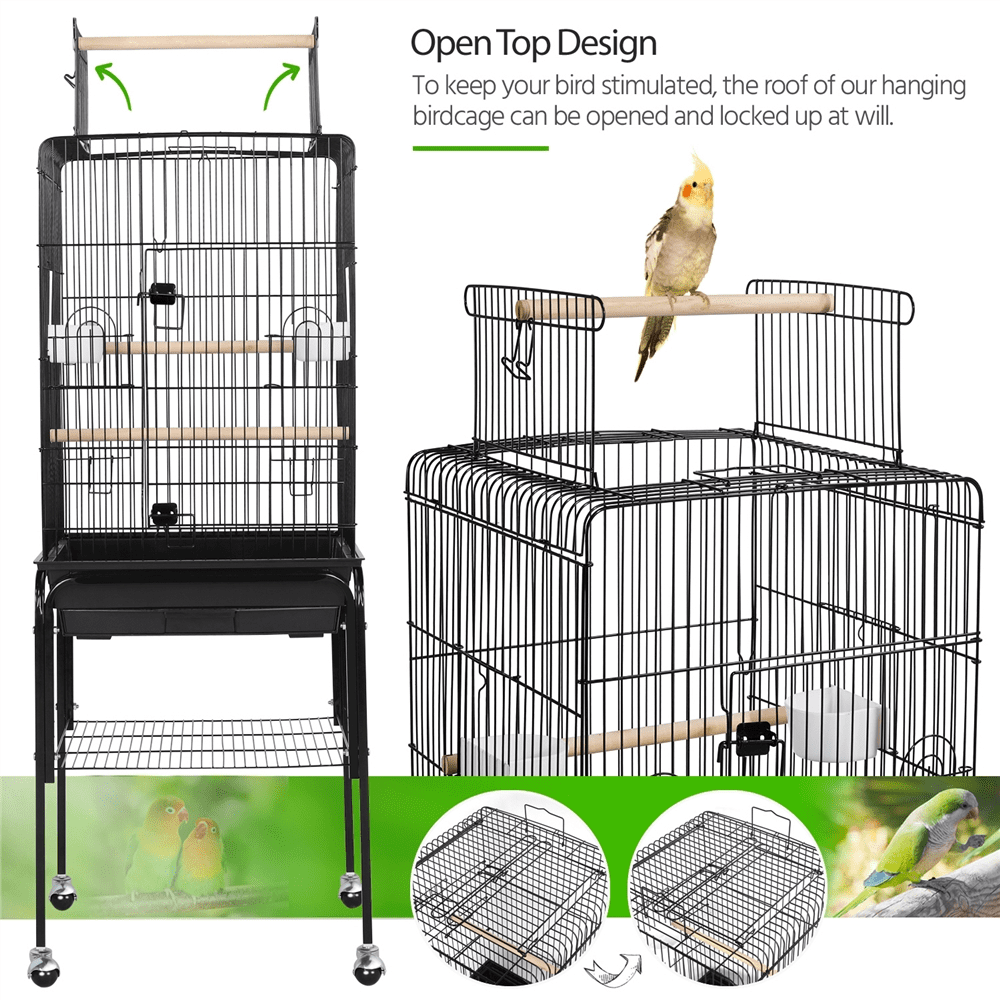 Yaheetech 53.5-inch Open Top Metal Bird Cage with Detachable Rolling Stand, Black