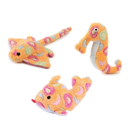 Sea Charmers Dog Toys Ocean Creature Squeak Toy Seahorse Fish Stingray Sets Too (Peach Set of All 3 Toys)