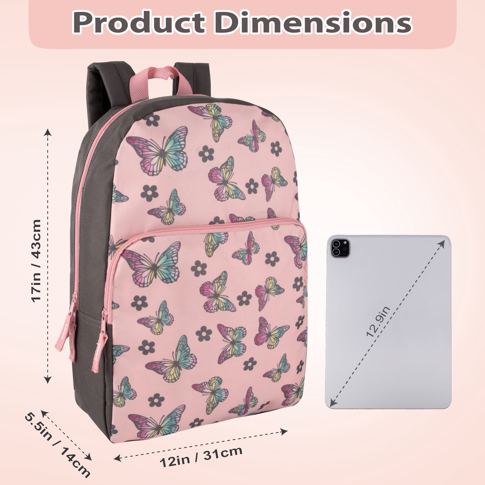 24 Pack of Bulk Wholesale 17 Inch Fun Printed Backpacks for Commute and Travel in Mixed Male & Female Whimsical Prints Pack