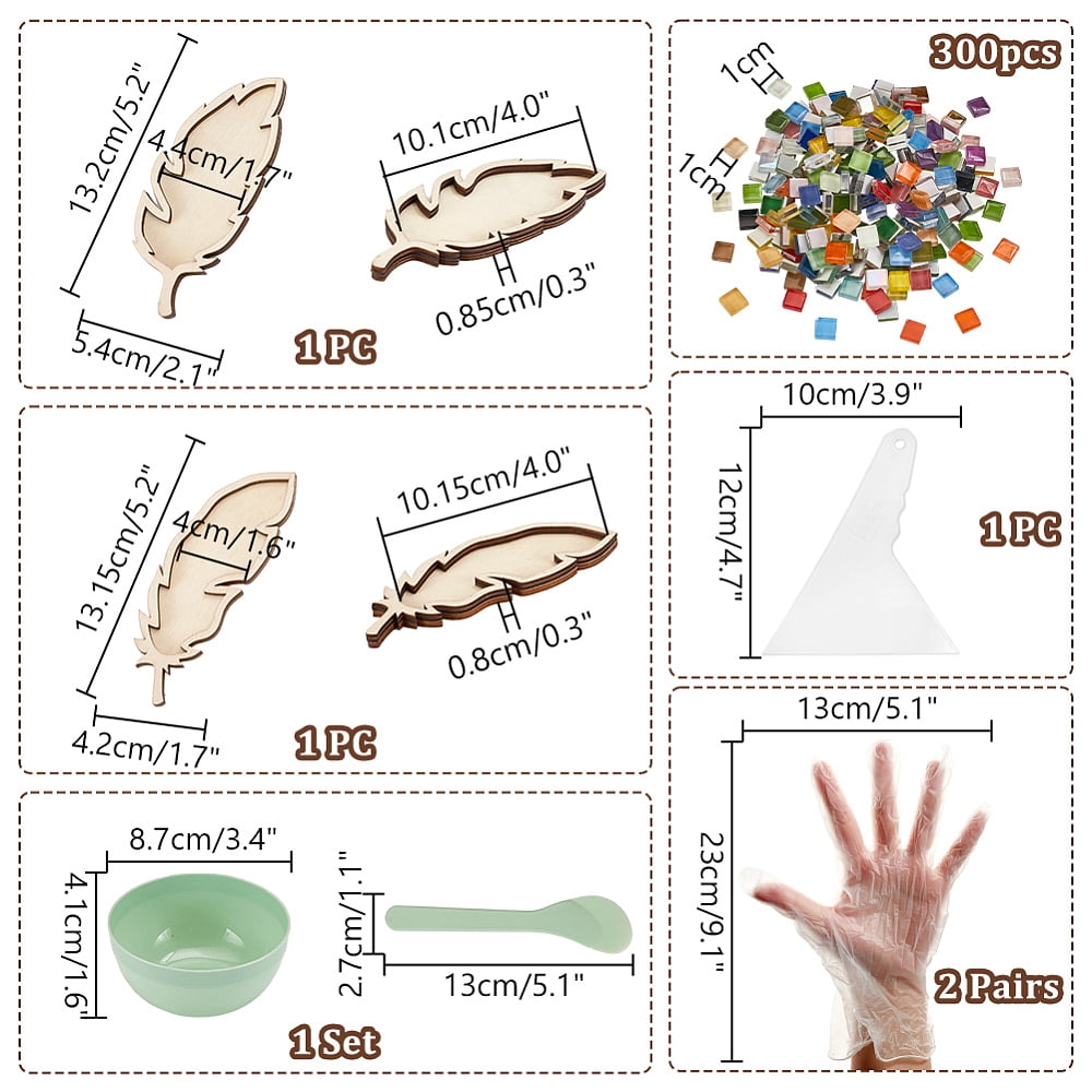 DIY Mosaic Making Kits inclduing Square Glass Mosaic Tiles Wood Feather Sheet Templates Facial Beauty Mask Bowl Kit Disposable PVC Safety Gloves