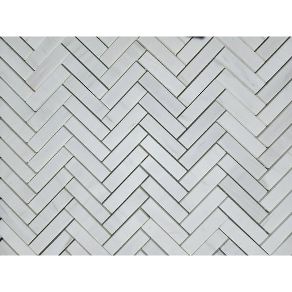 SB Tile and Stone Bianco Dolomite Herringbone 1x4" Glossy Mosaic Tile Box (10 sqft)