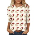 thumbnail image 2 of Ounisa 3/4 Length Sleeve Womens Christmas Tops Casual Loose Fit Crewneck T Shirts Cute Solid Three Quarter Length Tunic Santa Claus Christmas Tree Blouse, 2 of 4