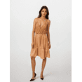 thumbnail image 2 of Women's Deep V-Neck Knee Length Dress with Shoulder Tie, Golden Brown, Medium, 2 of 3