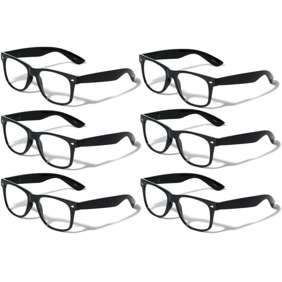 6 Pairs of Classic Comfortable Reading Glasses - Spring Hinge Neon Color Clear Lens Readers