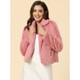 thumbnail image 2 of DARING DIVA Women's Cropped Jacket Notch Lapel Faux Fur Fluffy Coat XL Pink, 2 of 6
